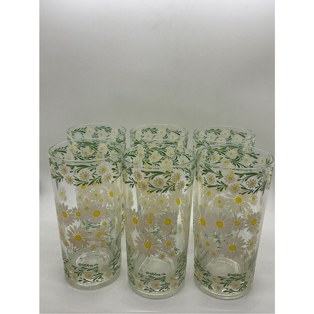 Vintage Culver Set of 6 Daisy-Print Drinking Glasses